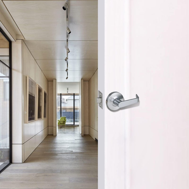 HISAFE Heavy Duty Commercial Passage Door Lever, Satin Chrome Finished Non-Locking Grade 2 Door Handle, UL 3 Hour Fire Rated Ergonomic Lever for School/Hotel Hallway, 70mm Latch - Image 5